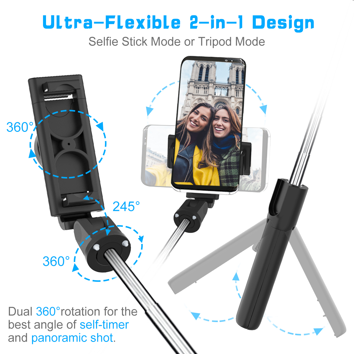 Elegiant Egs In Bluetooth Selfie Stick Tripod Extendable