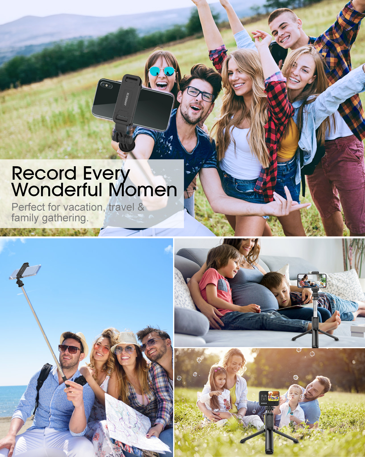 Selfie Stick ELEGIANT Extendable Handheld Bluetooth Selfie Stick With