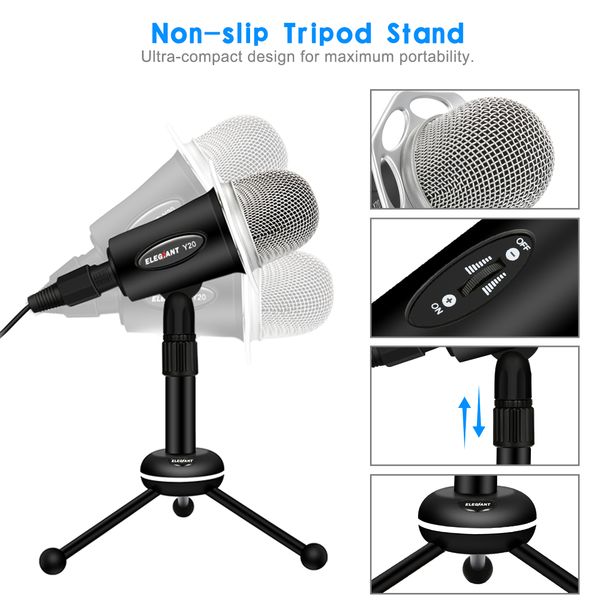 Elegiant Condenser Pc Microphone Mm Plug Play With Tripod Stand