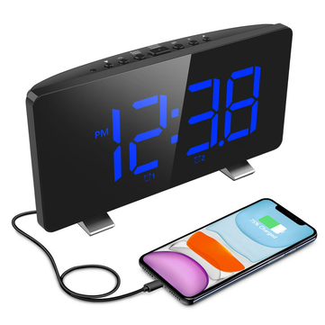 ELEGIANT FM Digital Alarm Clock 6.7'' LED Screen with Dual Alarms Adjustable Snooze Time Support 12/24H 4 Brightness Auto-Dimmer | EOX-6607
