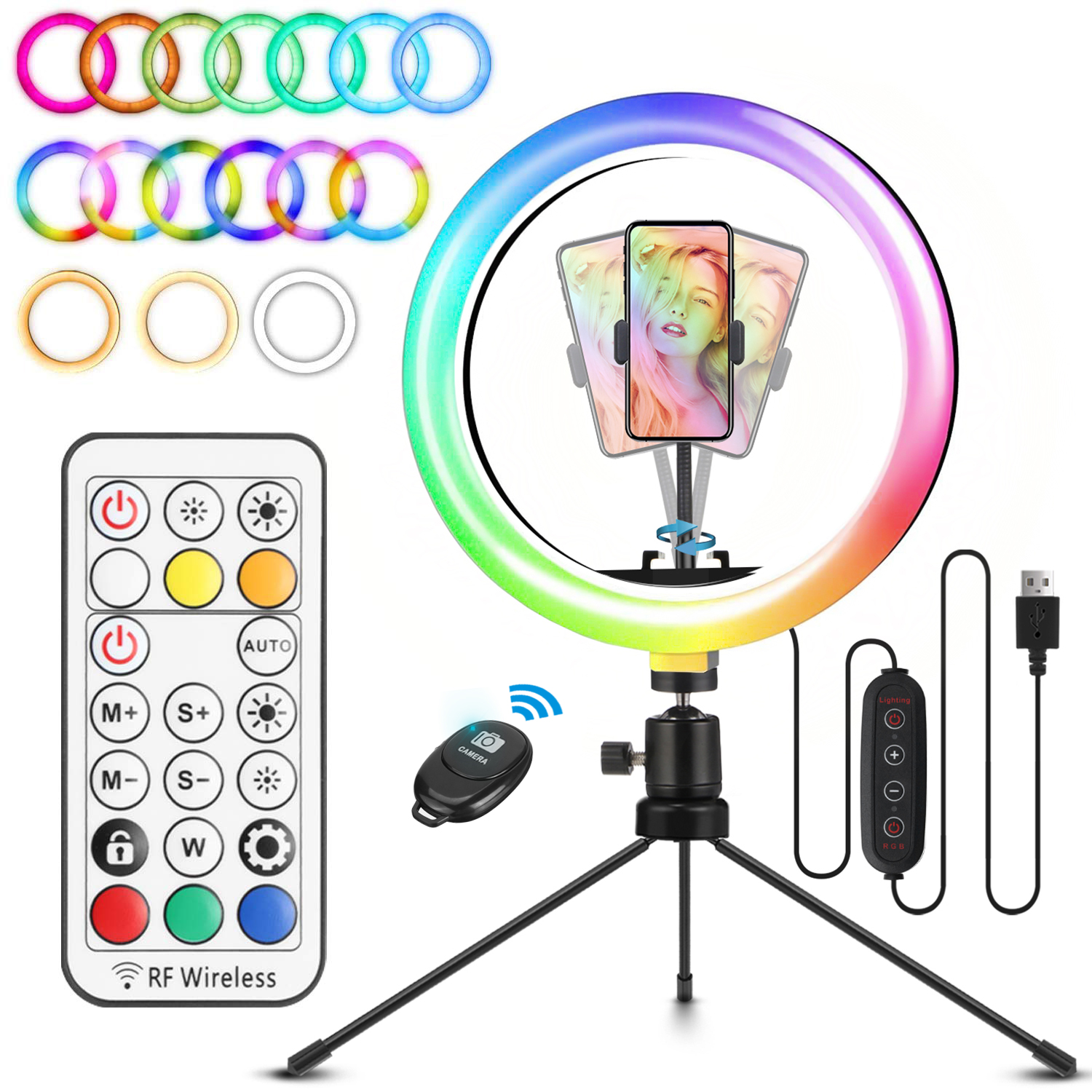 Neewer 10-inch RGB Ring Light Selfie Light Ring with Tripod Stand & Phone  Holder, Remote Control, Dimmable LED Desk Ringlight 29 Colors Modes for