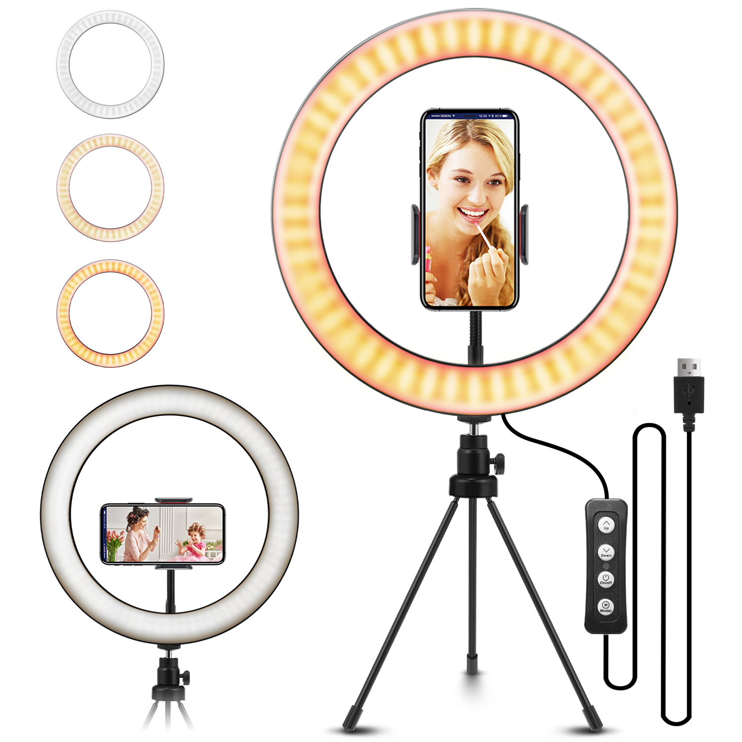 Dimmable Ring Light with Cell Phone Holder 3 Light Modes & 11 Brightness Level for YouTube Video Live Stream Desk Makeup Photography ELEGIANT 10.2 Selfie Ring Light with Tripod Stand 