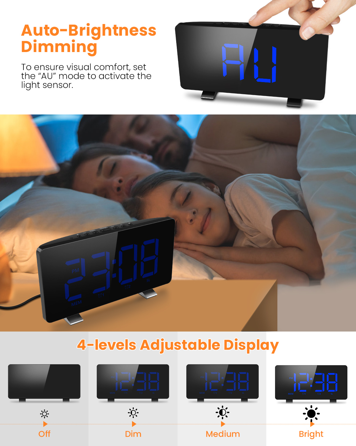 ELEGIANT Alarm Clocks with FM Radio, Snooze Function, Automatic Dimmer