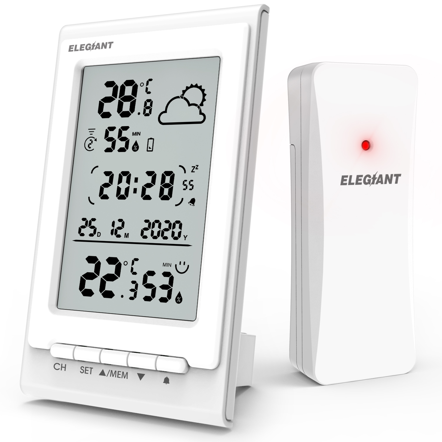 ELEGIANT Weather Station with LCD Screen Indoor Outdoor Temperature  Humidity Weather Forecast 3 Channels Comfort Indicator Alarm Clock |  EOX-9901
